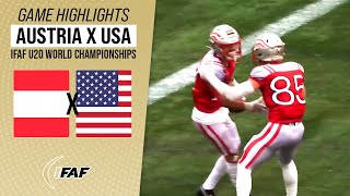 AUSTRIA X USA FOOTBALL  IFAF U20 WORLD CHAMPIONSHIPS BRONZE MEDAL GAME  Game Highlights [upl. by Raji25]