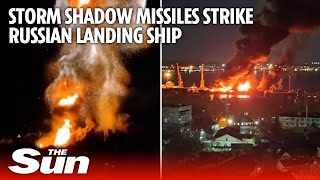 Ukraine’s Storm Shadow missiles strike Russian landing ship sparking massive explosion [upl. by Hayikaz214]