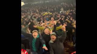 Leeds fans with ‘I predict a riot’ after beating Leicester [upl. by Emanuela331]