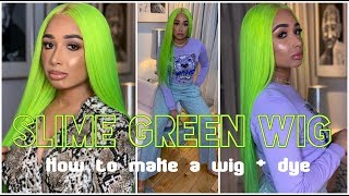 COMMENT FAIRE TEINDRE ET CUSTOMISER UNE PERRUQUE VERT LIME AVEC UN FRONTAL   MAISON MAGDALENA [upl. by Aivizt945]