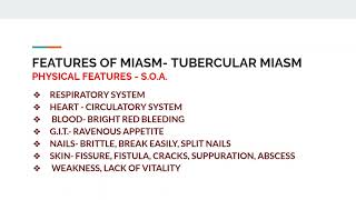 MIASM  FEATURES OF TUBERCULAR MIASM  ASSESSMENT IN PATIENTS [upl. by Martell]