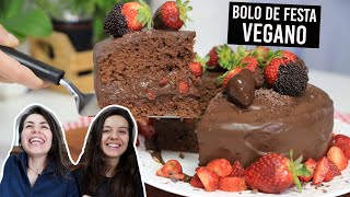 BOLO DE FESTA VEGANO CHOCOLATE COM MORANGO  FÁCIL E DELICOSO  TNM Vegg [upl. by Cleopatra]