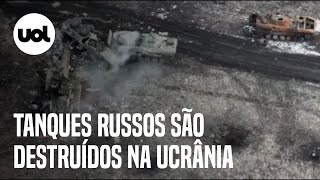 Guerra na Ucrânia Imagens aéreas mostram tanques russos sendo destruídos em Vuhledar [upl. by Micaela]