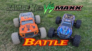 Hpi Savage X Flux Vs Traxxas Maxx V2 [upl. by Ellehctim945]