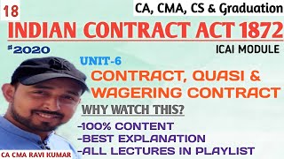 18  CONTRACT ACT 1872  UNIT 6 CONTINGENT amp QUASI CONTRACT WAGERING CONTRACT CA CMA RAVI KUMAR [upl. by Geaghan553]