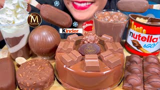 ASMR CHOCOLATE CAKE MAGNUM amp FERRERO ICE CREAMS NUTELLA amp GO CHOCOLATE MILK MASSIVE Eating Sounds [upl. by Anerda]