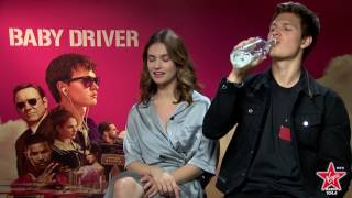 Lily James and Ansel Elgort talk about his kissing skills in Baby Driver [upl. by Munafo]