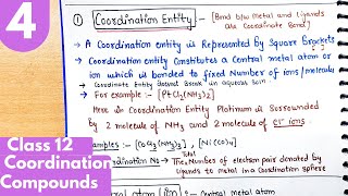 4 Coordination entity Ambidentate ligands monodentate ligands coordination compound class12 [upl. by Jesselyn122]