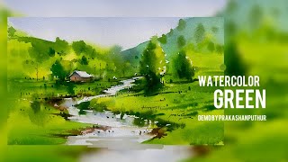 Paint watercolor green valley  easy painting method  landscape water color [upl. by Aillicsirp606]