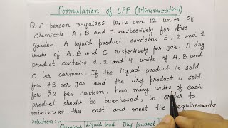 Formulation of LPP Minimization  Linear Programming Problem  Operation Research Hindi [upl. by Armalla]