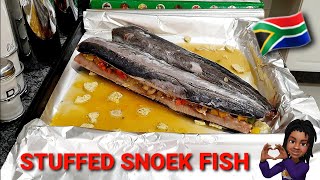 HOW TO COOK A STUFFED SNOEK FISH IN THE OVEN  SOUTH AFRICA [upl. by Ainezey]