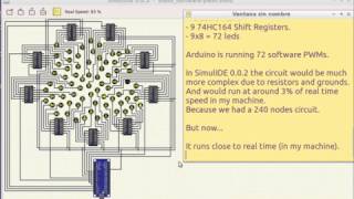 SimulIDE003 Simulator Arduino Nano  9 74HC164  72 PWM Leds [upl. by Ydac536]