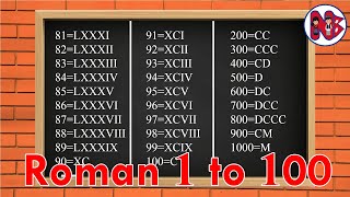 Roman Numerals from 1 to 100  Learn Roman Numbers 1 to 100  Roman Numbers 1 to 100  Roman Numbers [upl. by Naillij621]