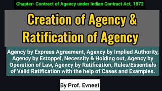 Modes of Creation of AgencyRatification of Agency RulesEssentials of Valid Ratification CA Inter [upl. by Godwin]