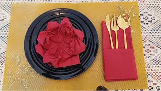 Easy Napkin Folding for Cutlery  How to Fold Napkin into Pocket [upl. by Enidanreb]