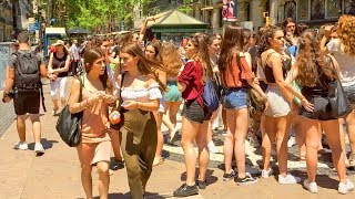 Barcelona Walk of La Rambla  Famous Tourist Street [upl. by Hornstein]