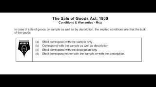 Condition amp Warranties – Sale of Goods Act  Multiple Choice Question Answer Explanation in Hindi [upl. by Ravilob]