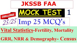 MCQS Mock TestVital Statistics Demography Census Mortality Fertility DemographyCensus NRRGRR [upl. by Earazed]