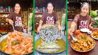 Yummy Fresh Shrimp fry and cook 2 recipes Shrimp garlic and crispy shrimp  Cooking with Sros [upl. by Lazaro127]