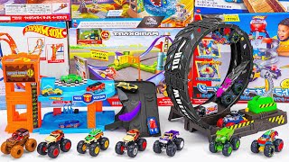 Hot Wheels Collection Unboxing Review ASMR  Hot Wheels Monster Trucks Epic Loop Challenge Playset [upl. by Nonnahs]