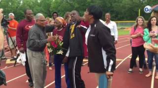 WATCH 100yearold Ella Mae Colbert sets 100meter dash world record in Chesnee [upl. by Olrac70]