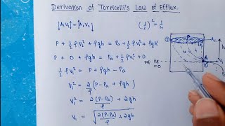 Derivation of Torricellis law of efflux [upl. by Offen979]