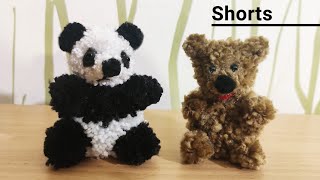 How to Make a Panda Pompom  Teddy Bear Making with Wool at home  pom pom making Shorts [upl. by Dimitry]