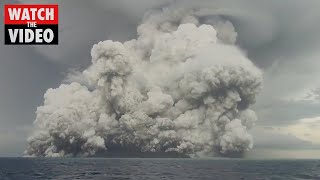 Tonga volcano violently spews ash a day prior to tsunami causing eruption [upl. by Henigman]