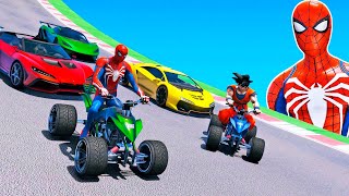 CARROS e MOTOS com HOMEM ARANHA e SUPER HERÓIS NOVO Desafio Jetski e Quadriciclo na Rampa GTA V [upl. by Stace]