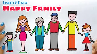 How to draw a quotHAPPY FAMILYquot  Joint Family Drawing  Easy Drawing Videos [upl. by Fitzgerald]