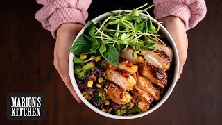 One Pan Glazed Chicken amp Veggie Bowl  Marions Kitchen [upl. by Kcir]