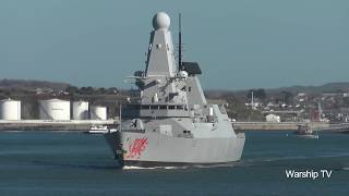 HMS DRAGON D35 ENTERS DEVONPORT NAVAL BASE AT DEVILS POINT  20th February 2018 [upl. by Tomkiel]