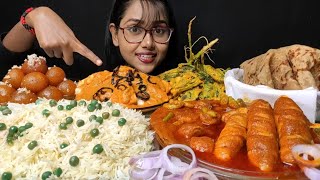 Eating Matar Pulao Pakora Soya Chaap Paneer Masala Pratha Saladasmrsounds eatingsounds [upl. by Inacana]