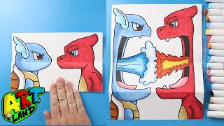 How to Draw a Charmeleon vs Wartortle Surprise Fold [upl. by Shaia378]