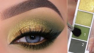 Golden Green Eye Makeup Tutorial for Brown Eyes  parrot color eyes makeup [upl. by Ledeen413]