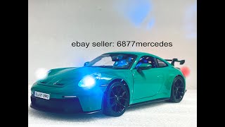 Custom LIT Porsche 911 GT3 992 Green Maisto 118 Scale Diecast Cool [upl. by Kennith]