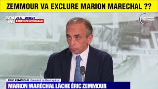 ZEMMOUR ANNONCE AVOIR ETE TRAHI PAR MARION MARECHEL ET PLEURE SUR BFM TV [upl. by Enylcaj768]