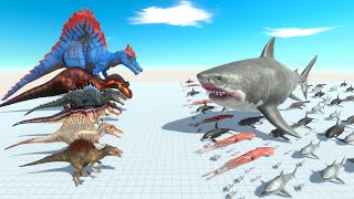 Spinosaurus Dinosaurs Evolution VS Megalodon and Aquatics Team [upl. by Latreese]