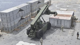 US military completes building of JLOTS pier for Gaza aid [upl. by Aitnauq]