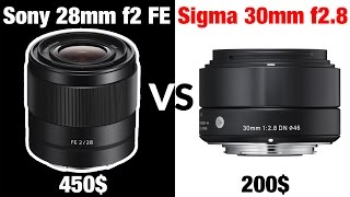 REVIEW Sony 28mm f2 vs Sigma 30mm f28 Video autofocus on A6500 Daytime and low light [upl. by Milah]