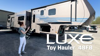 A True FourSeason Luxury Toy Hauler camping rvlife luxefifthwheel fulltimerv gorving [upl. by Kristian316]