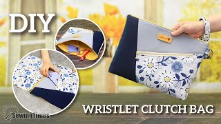 DIY Wristlet Clutch Bag  How to make a Color Block Bag sewingtimes [upl. by Darcia]