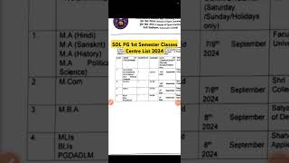 DU SOL PG First Semester Classes Centre List Release 2024 dusol solclasses2024 solpgadmission2024 [upl. by Yajeet]