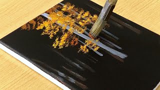 How to draw a Forest on Black Canvas  Acrylic Painting for Beginners 285 [upl. by Stanfill]