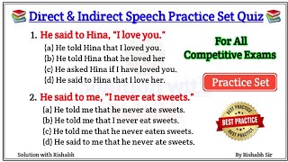 Direct Indirect speech Practice Set  Direct and Indirect Speech in English grammarNarration change [upl. by Chaim]