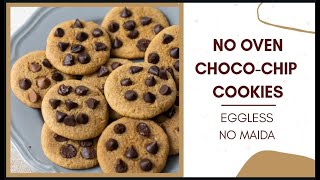 NOOVEN NOEGG WHOLE WHEAT CHOC CHIP COOKIES  no maida cookies HOW TO MAKE COOKIES ON GAS [upl. by Fruin]