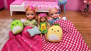 Sleepover at Chelsea  Elsa amp Anna toddlers  Barbie surprise toys  bedtime routine [upl. by Enal609]