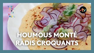 Recette zéro déchet  Houmous monté radis croquants et tempuras fanes [upl. by Twitt]