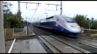 Double duplex TGV at a railroad crossing at [upl. by Sucitivel477]