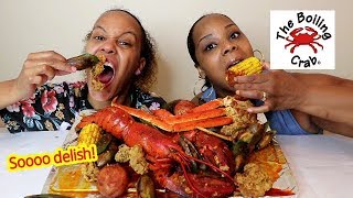 Boiling Crab Seafood Boil Mukbang Crab legs Green lips mussels Whole lobster [upl. by Nilatak]